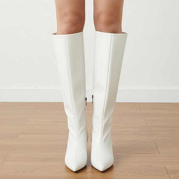 Lurnyet Women's Knee High Boots, Faux Leather Pointed Toe with 2 Inch Heel - Picture 8 of 10